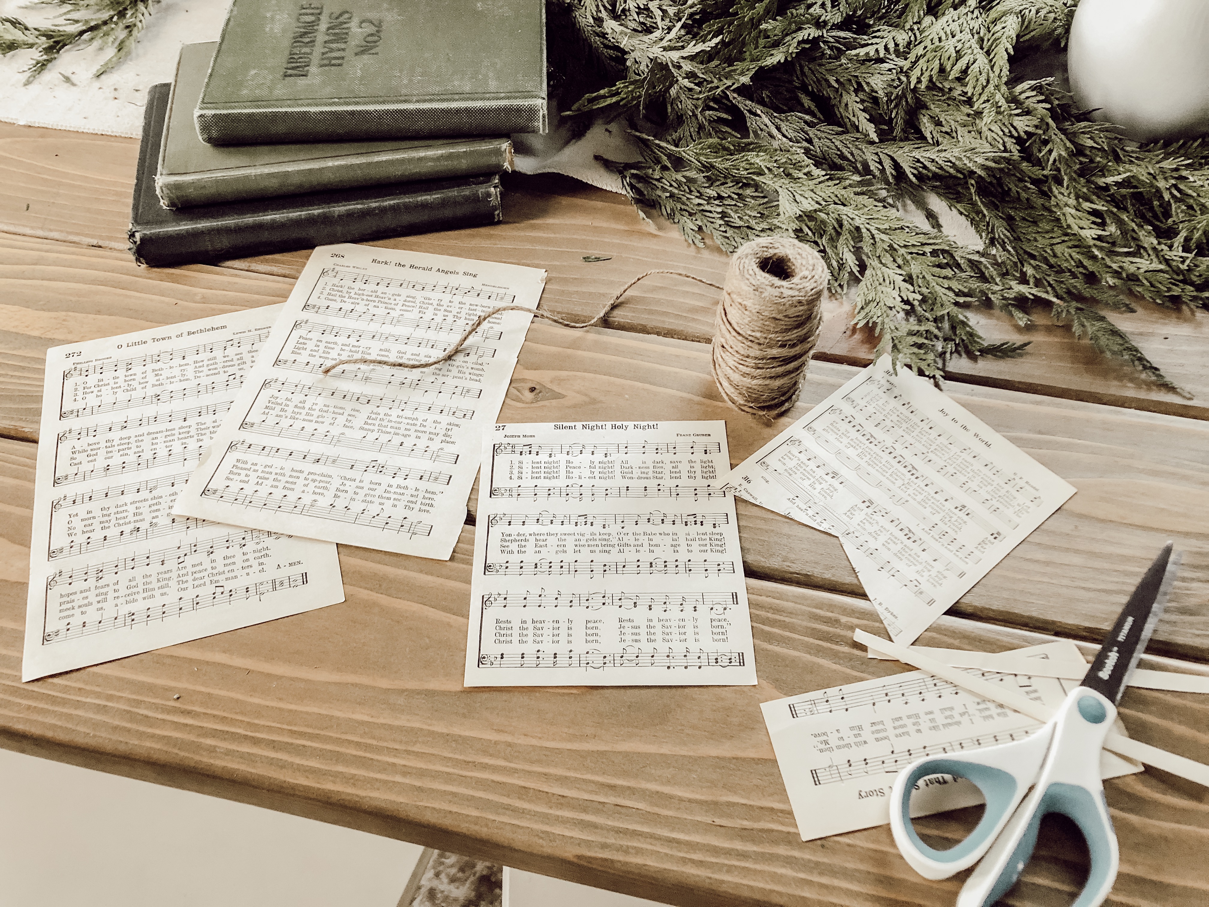 DIY Vintage Hymnal Song Sheet Christmas Tree Ornaments - Rain and Pine