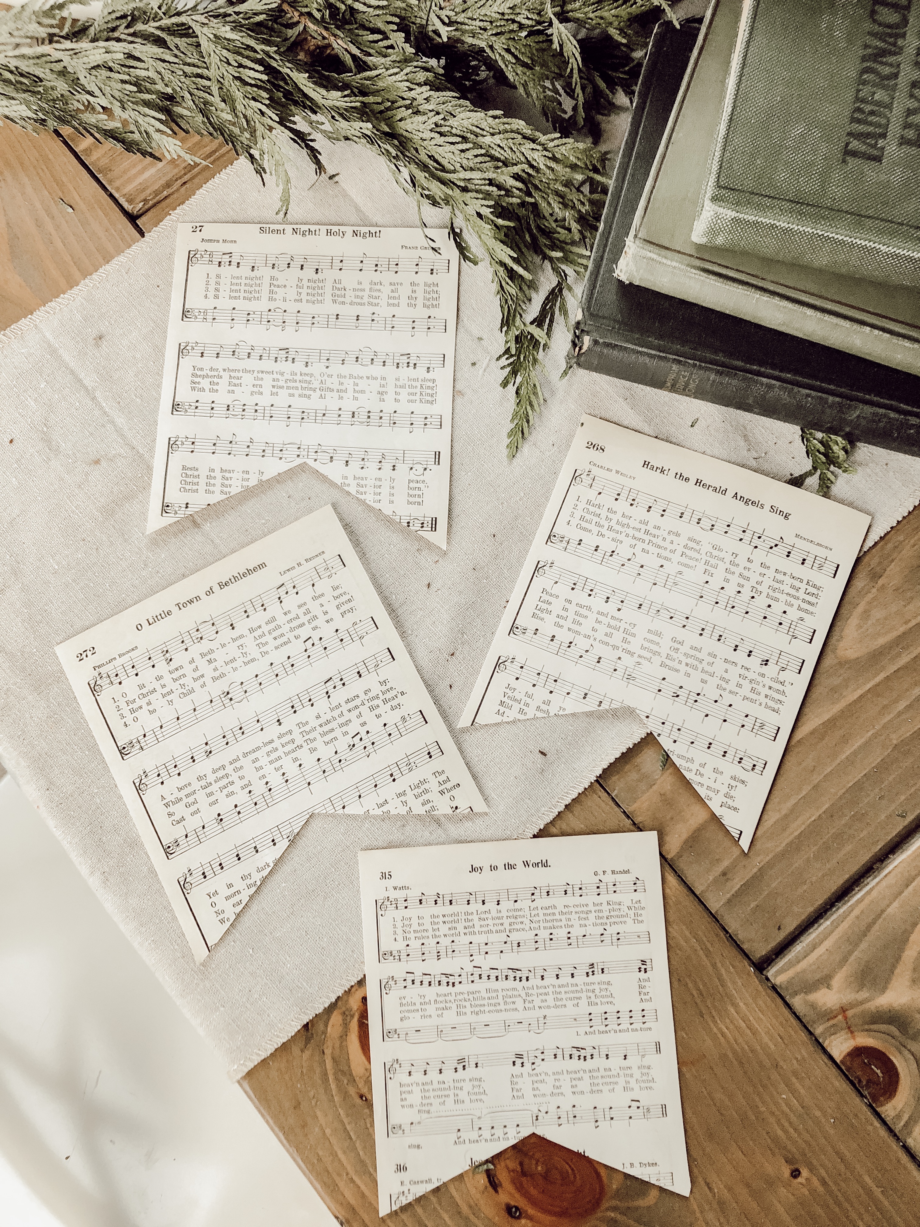 DIY Vintage Hymnal Song Sheet Christmas Tree Ornaments - Rain and Pine