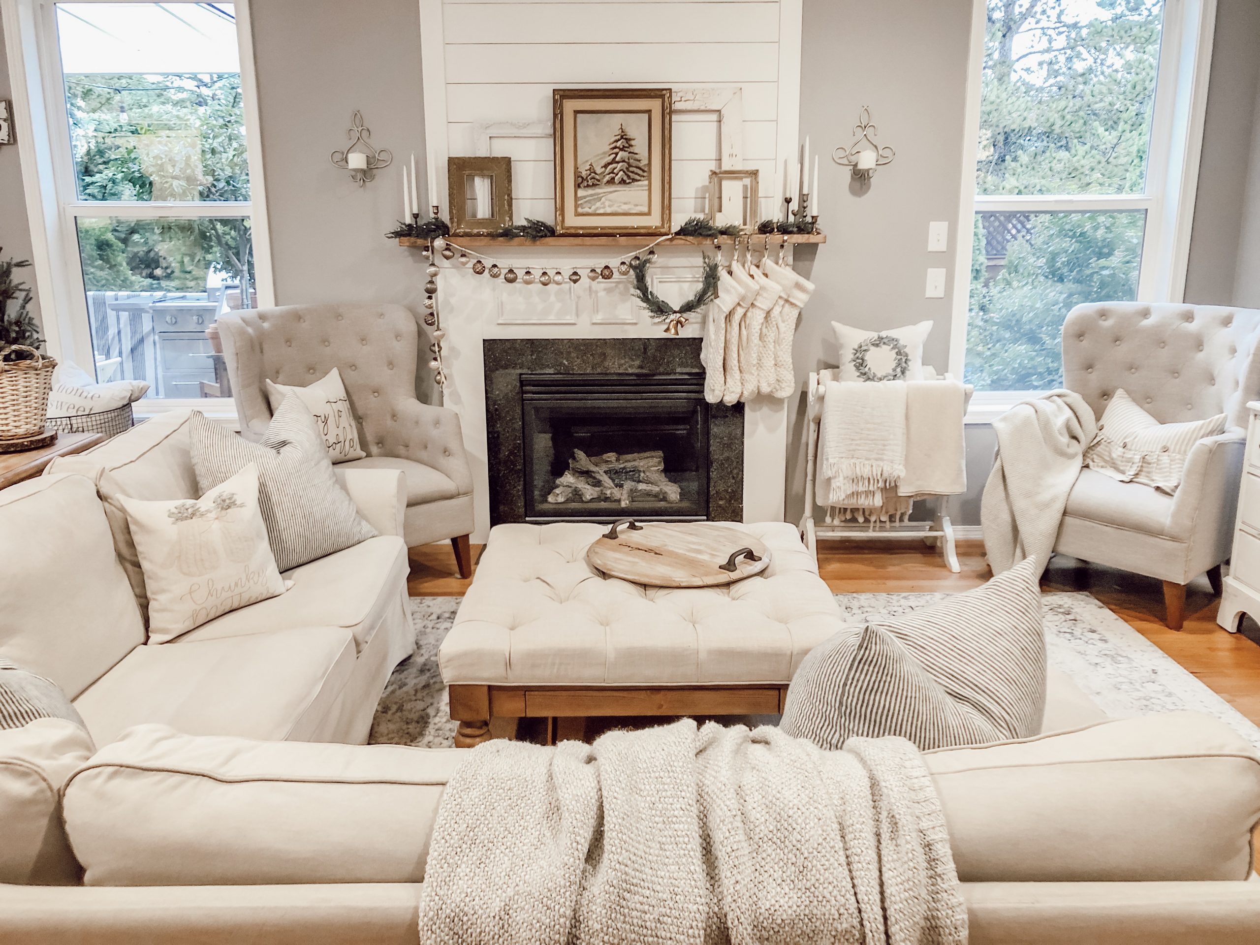 A Cozy White Cottage Christmas Living Room Tour - Rain and Pine